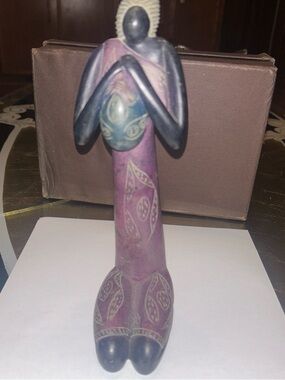 Handcrafted Purple Ceramic Prayer Statue - Decorative Accent